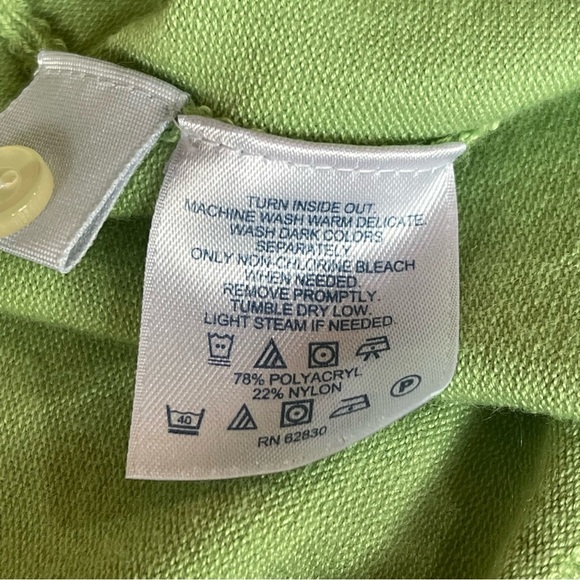 Lands End cotton crew neck cardigan lime green Size large 14-16 Classic preppy - Picture 8 of 10